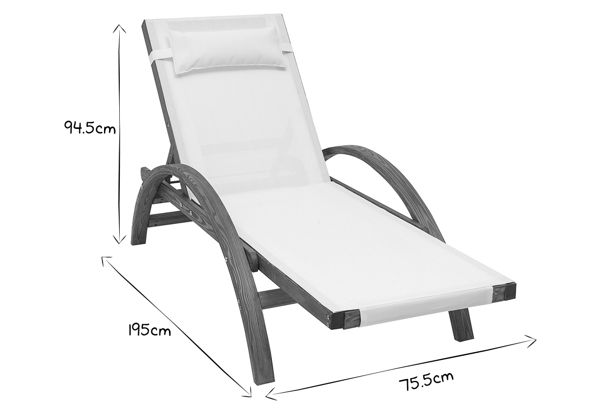 Chaise longue bain de soleil multiposition blanc et bois PIANA