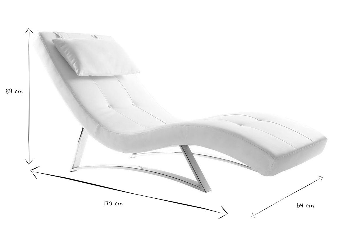 Chaise longue design blanc et acier chrom BARTY