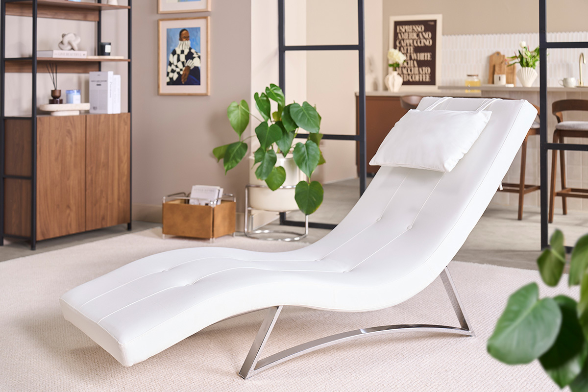 Chaise longue design blanc et acier chrom� BARTY