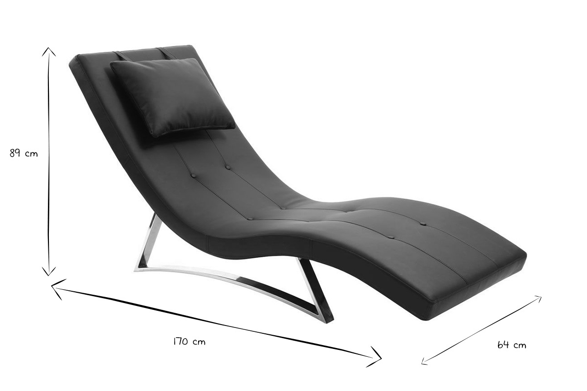 Chaise longue design noir et acier chrom BARTY