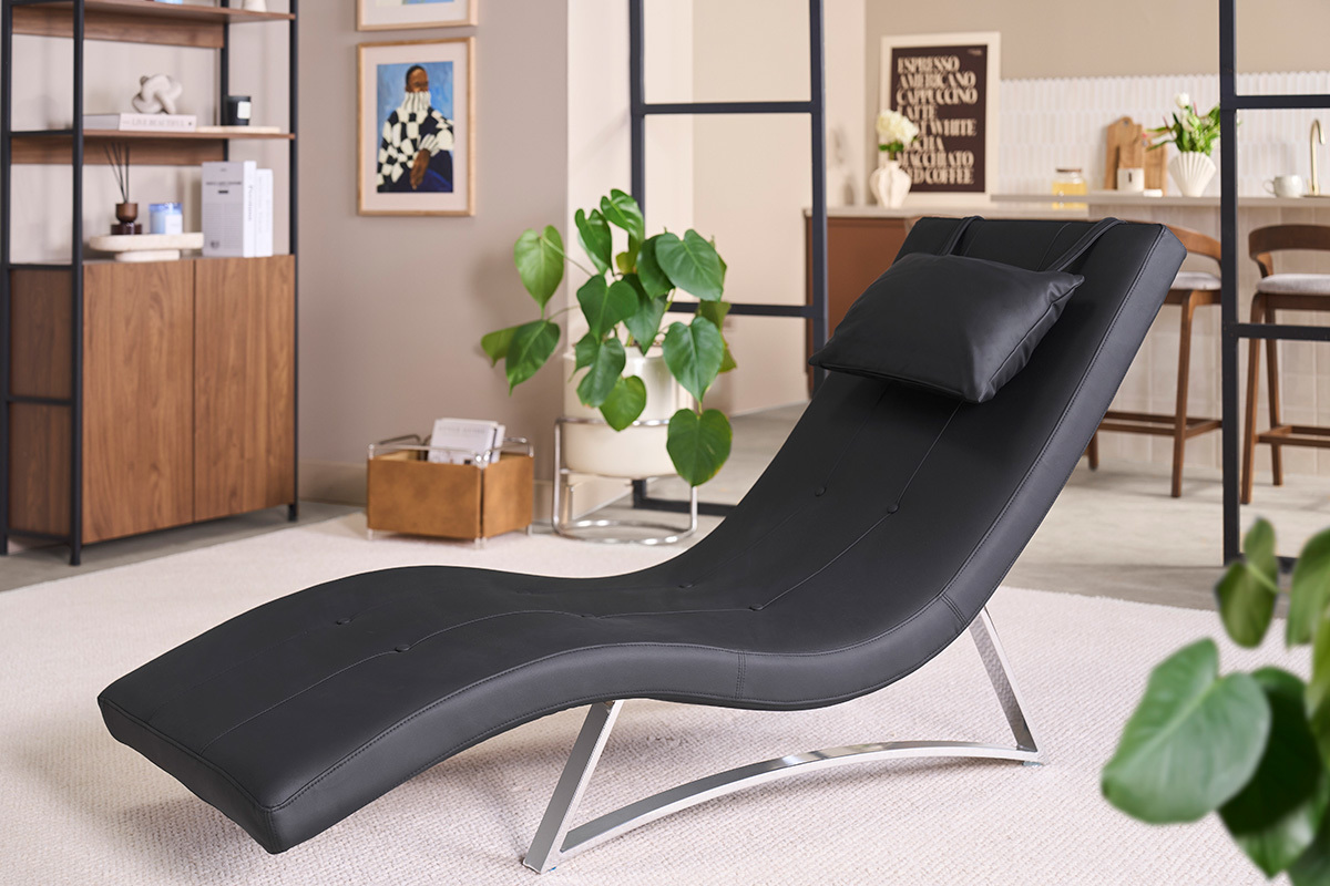 Chaise longue design noir et acier chrom� BARTY