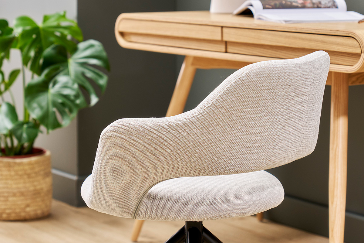 Chaise pivotante 360 en tissu effet velours textur beige et mtal noir JESSY