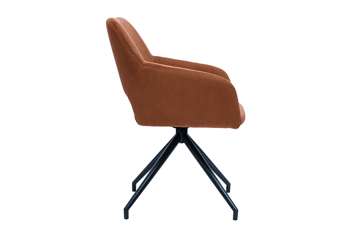 Chaise pivotante 360 en tissu velours ctel terre brle et mtal noir LAURETTE