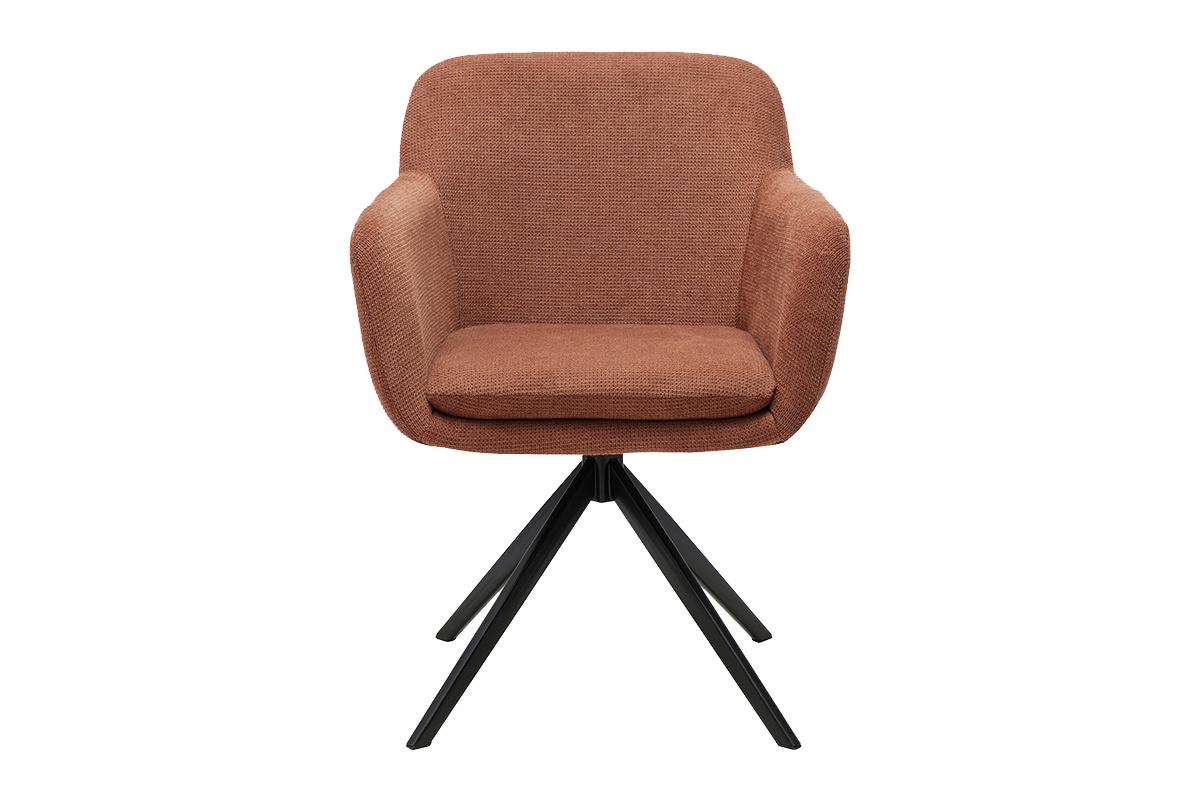 Chaise pivotante 360� en tissu chenille terre br�l�e et m�tal noir AMIKA