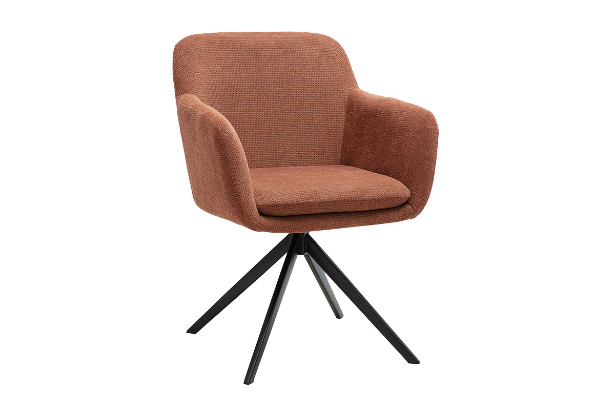 Chaise pivotante 360� en tissu chenille terre br�l�e et m�tal noir AMIKA