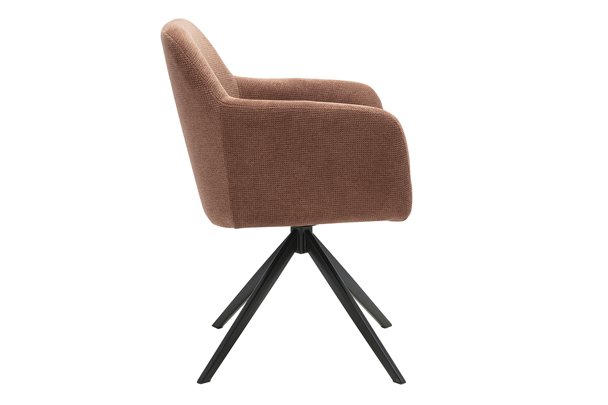 Chaise pivotante 360� en tissu chenille terre br�l�e et m�tal noir AMIKA