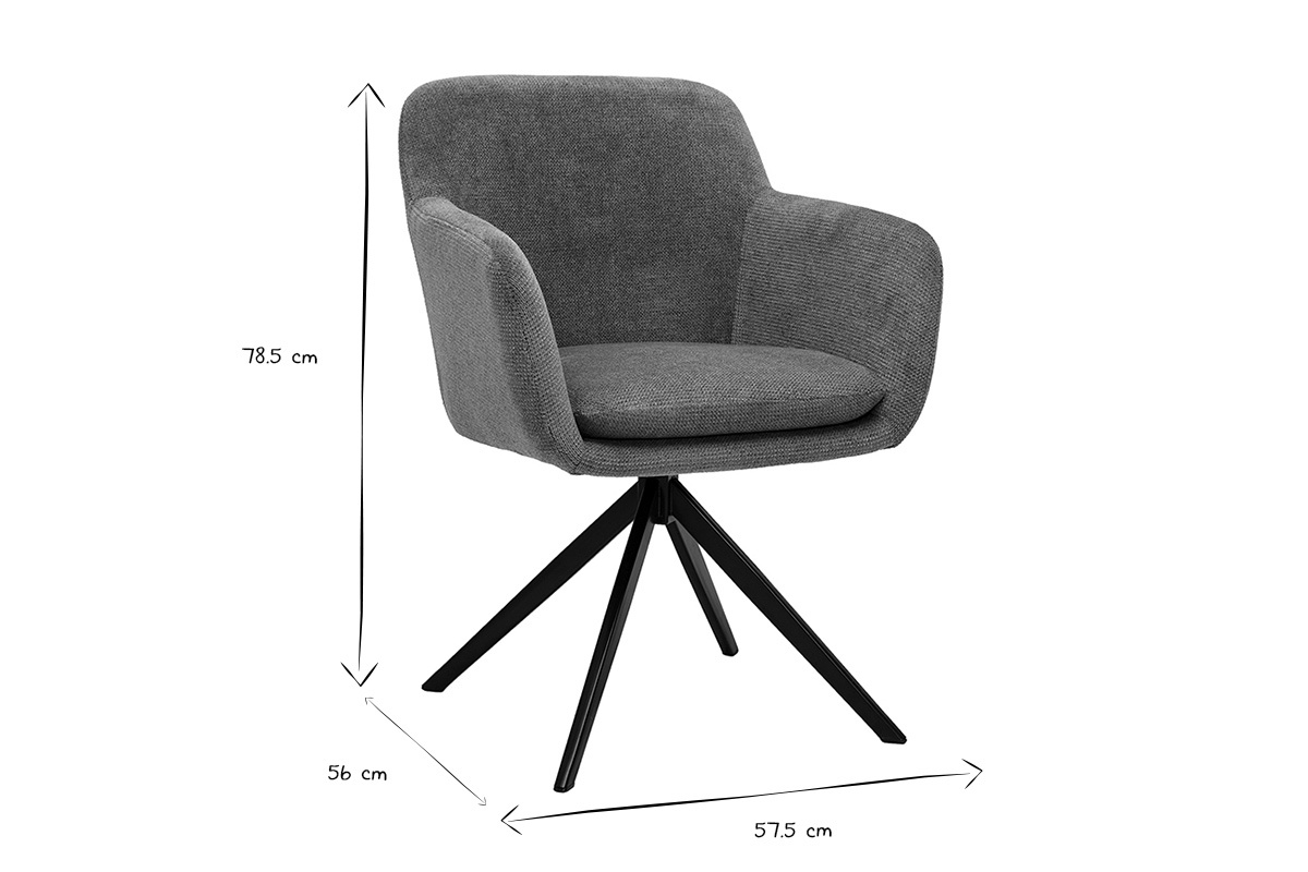 Chaise pivotante 360� en tissu chenille vert kaki et m�tal noir AMIKA