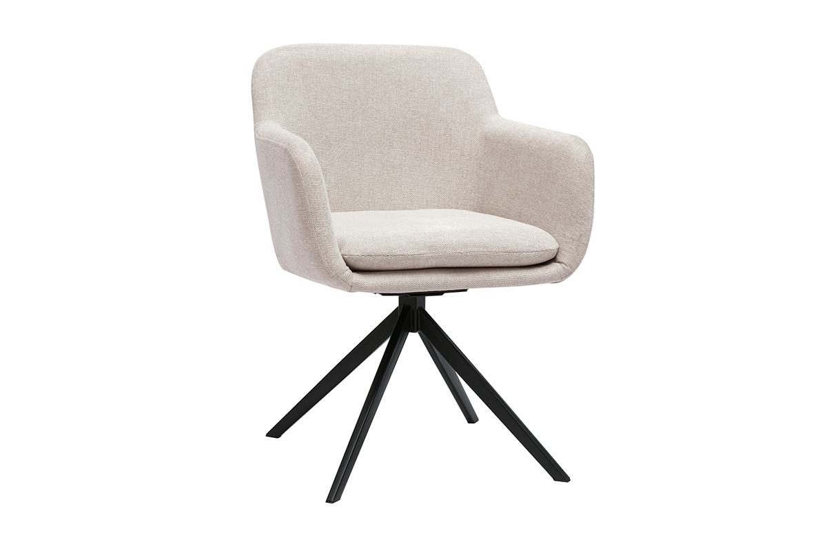 Chaise pivotante 360� en tissu effet velours textur� beige et m�tal noir AMIKA