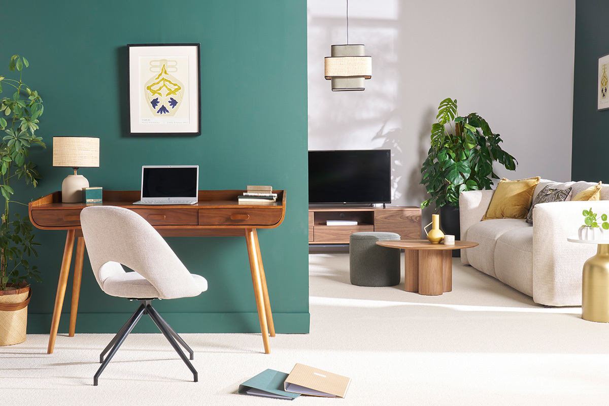 Chaise pivotante 360� en tissu effet velours textur� beige et m�tal noir COSETTE