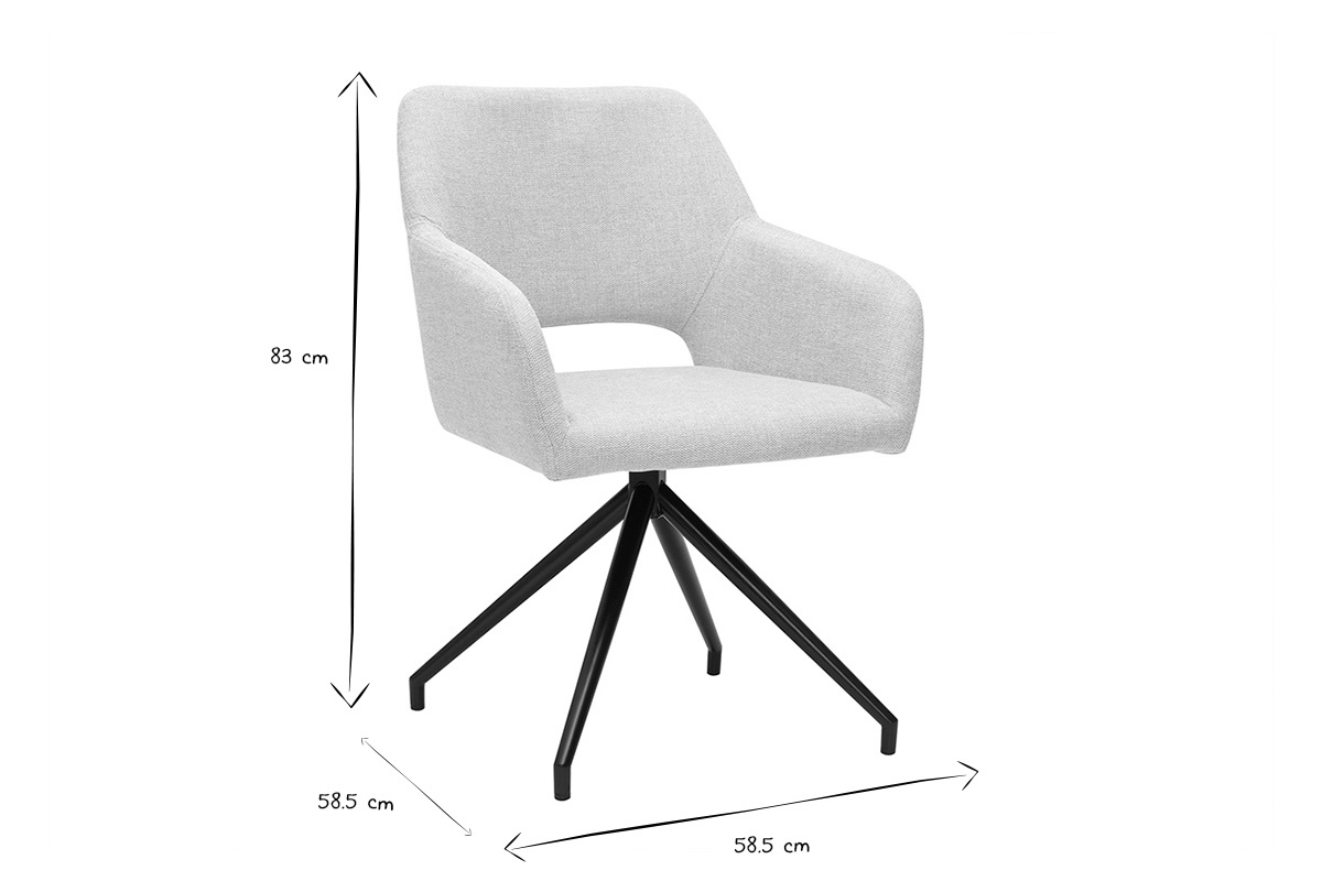 Chaise pivotante 360� en tissu effet velours textur� beige et m�tal noir LAURETTE