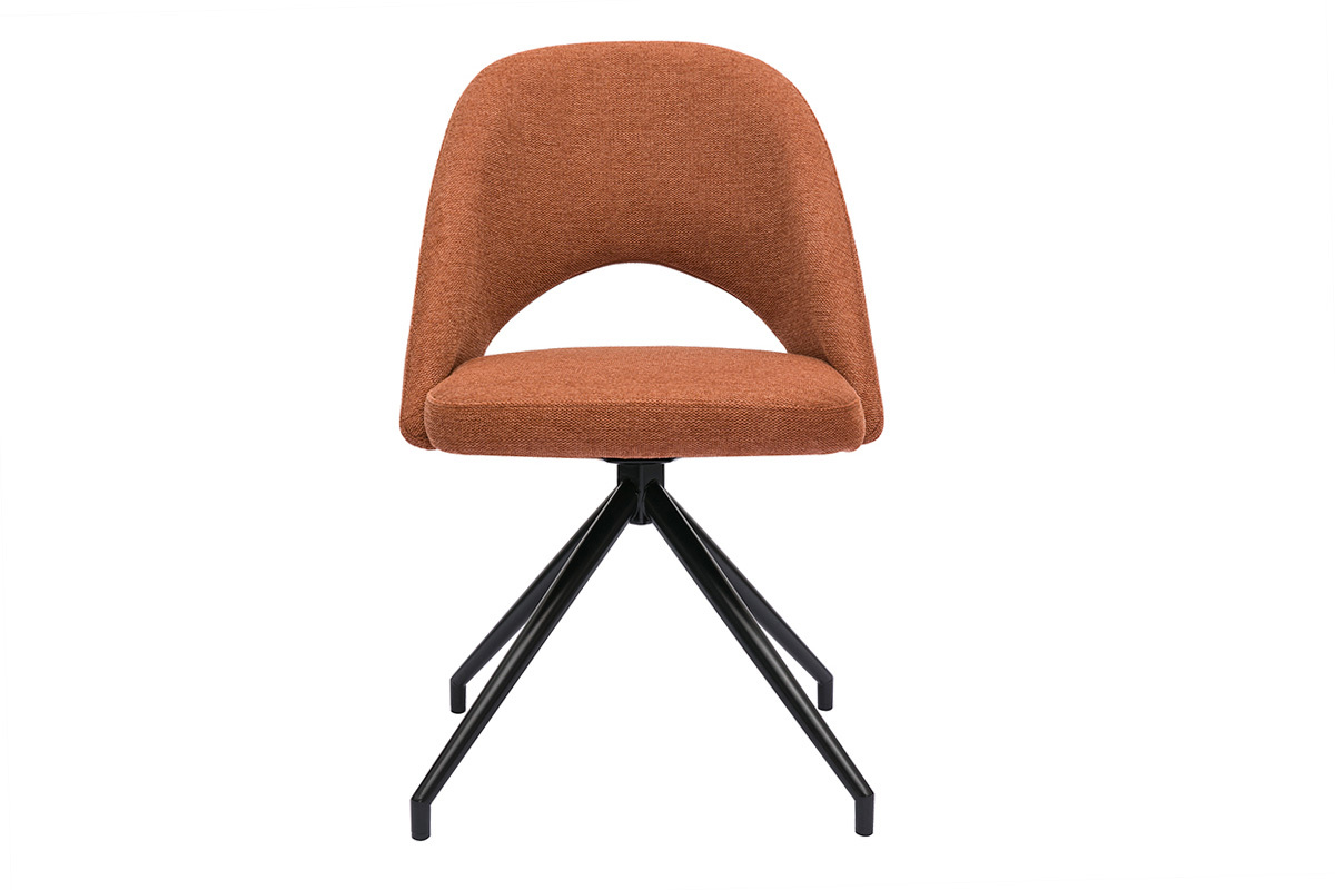 Chaise pivotante 360� en tissu effet velours textur� terre br�l�e et m�tal noir COSETTE