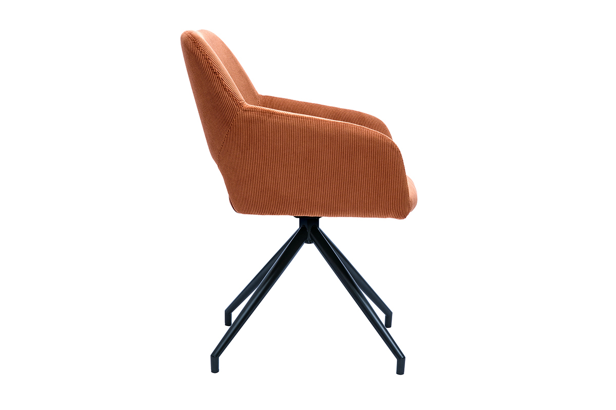 Chaise pivotante 360� en tissu velours c�tel� terre br�l�e et m�tal noir LAURETTE