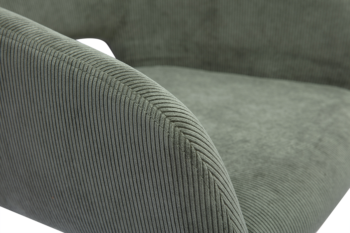 Chaise pivotante 360� en tissu velours c�tel� vert kaki et m�tal noir LAURETTE