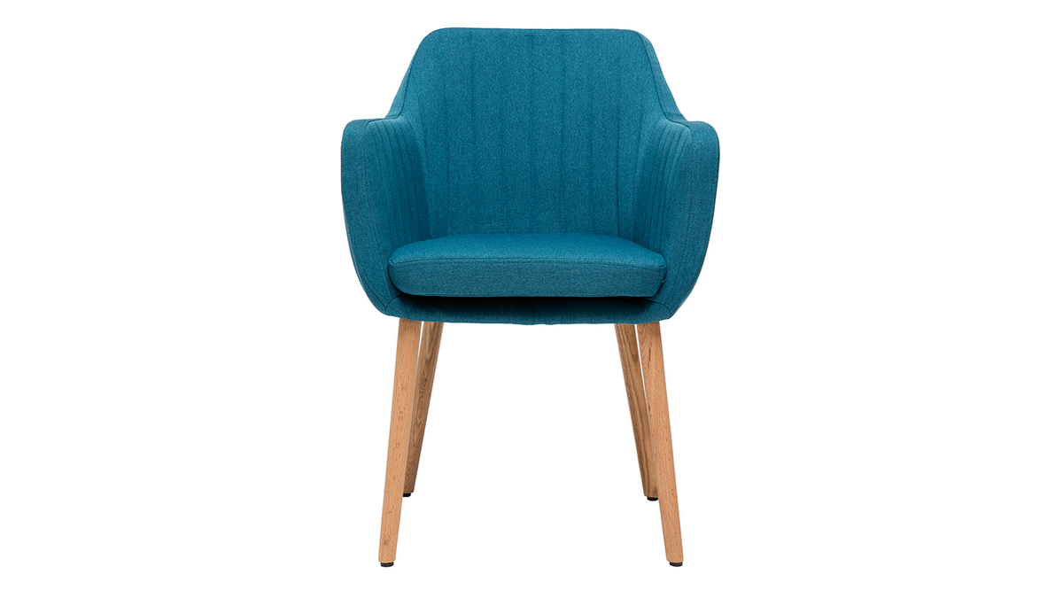 Chaise scandinave en tissu bleu canard et bois clair ALEYNA