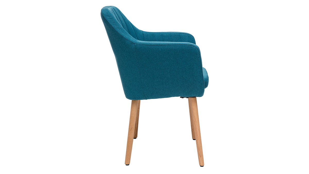 Chaise scandinave en tissu bleu canard et bois clair ALEYNA