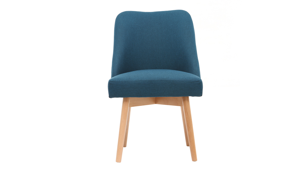 Chaise scandinave en tissu bleu canard et bois clair massif LIV