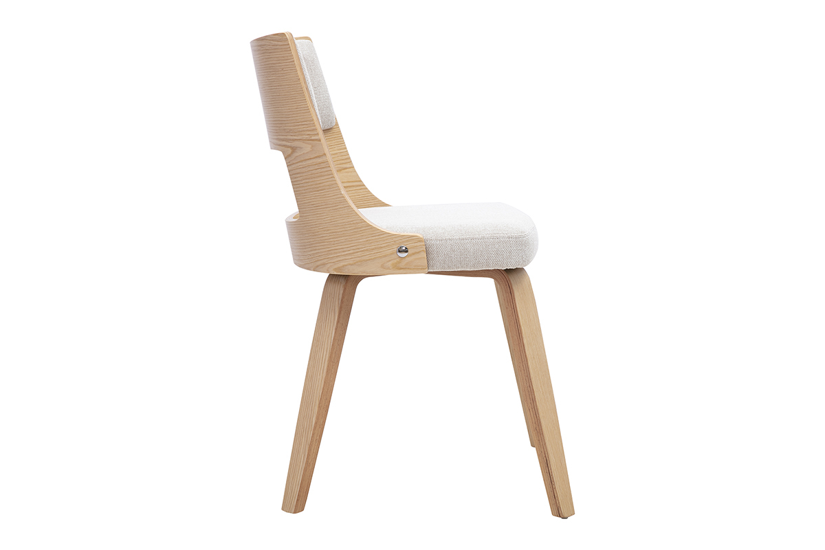 Chaise scandinave en tissu effet velours textur� beige et bois clair GARBO