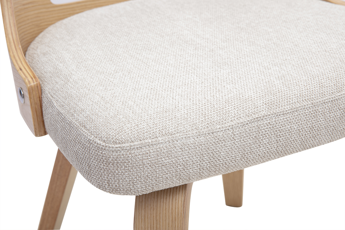 Chaise scandinave en tissu effet velours textur� beige et bois clair GARBO