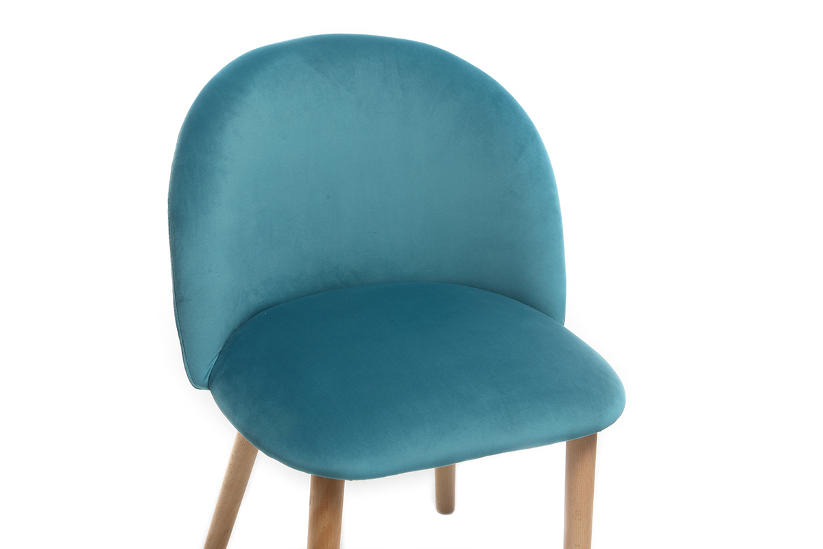 Chaise scandinave velours bleu canard et bois CELESTE
