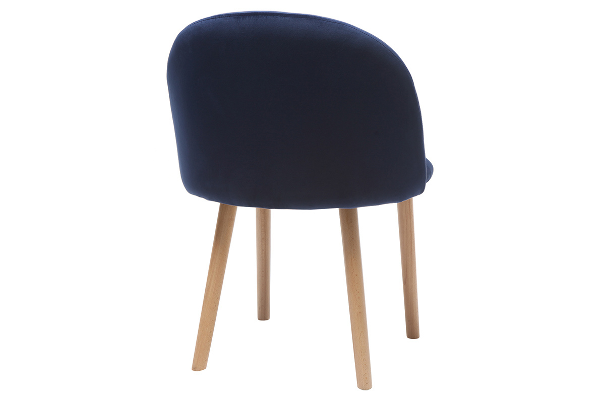 Chaise scandinave velours bleu nuit et bois CELESTE