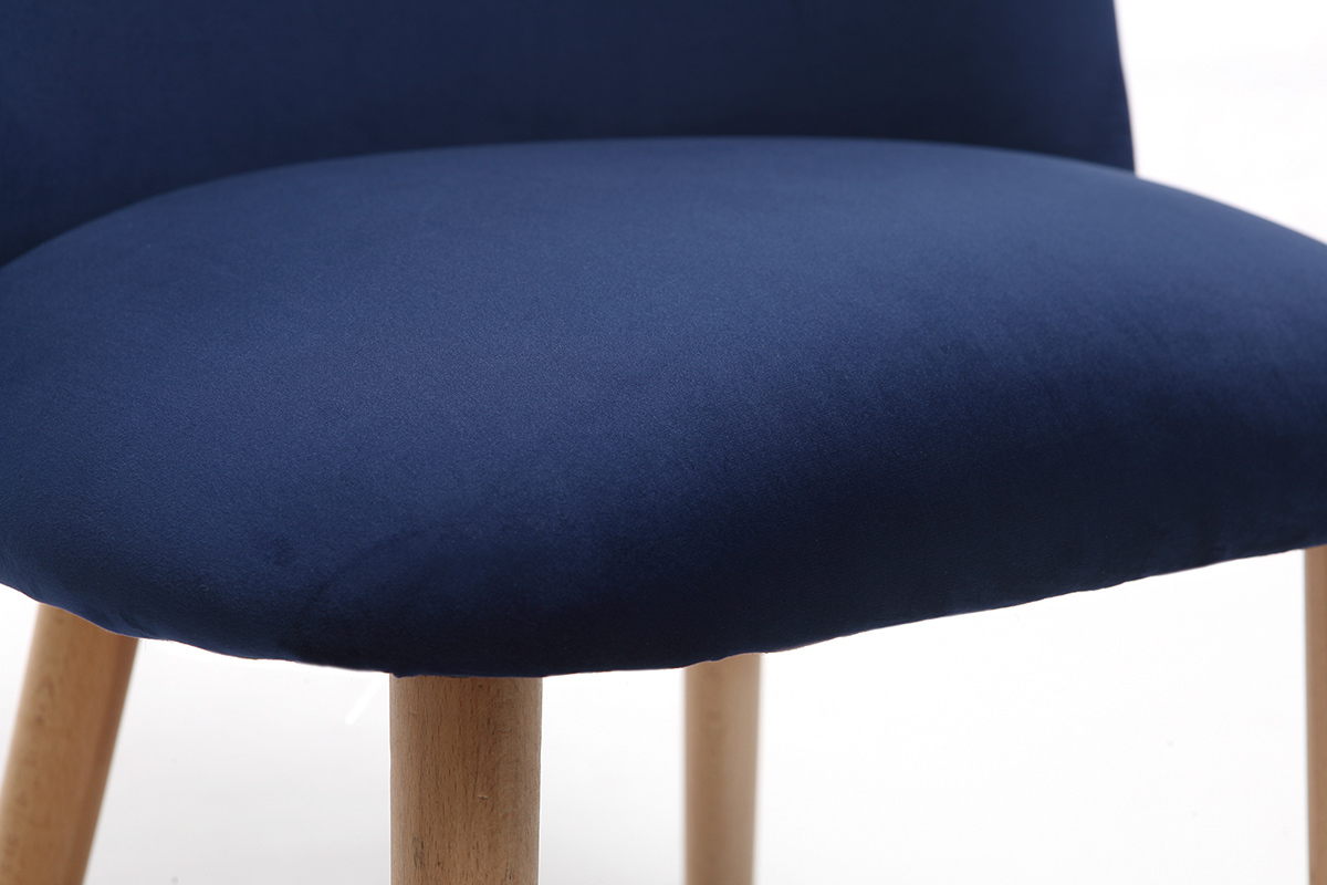 Chaise scandinave velours bleu nuit et bois CELESTE