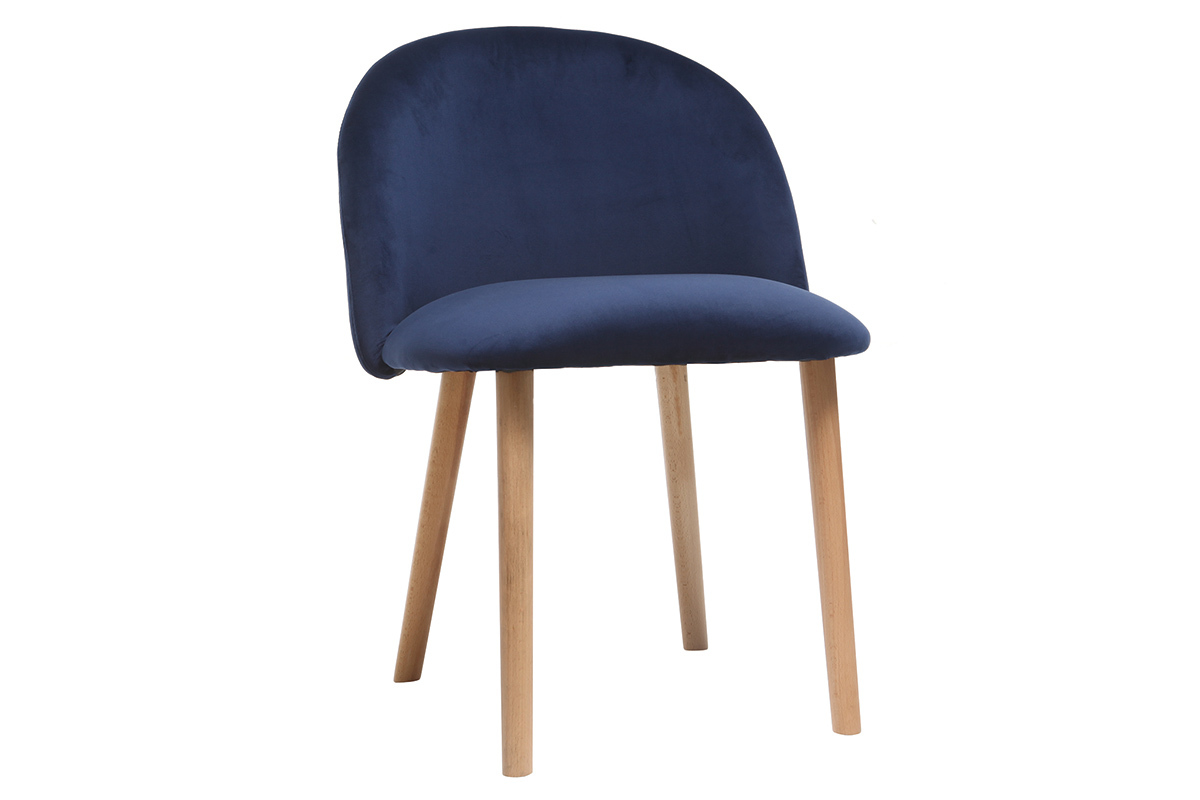 Chaise scandinave velours bleu nuit et bois CELESTE