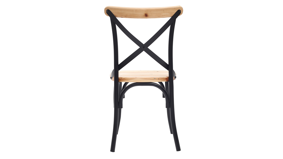 Chaises bistrot bois clair massif et mtal noir (lot de 2) JAKE