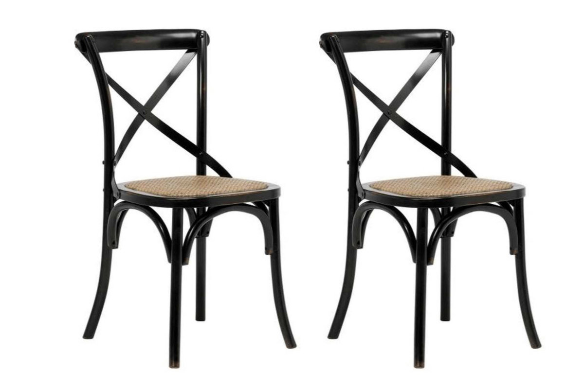 Chaises bistrot en bois noir et rotin (lot de 2) KAFFE
