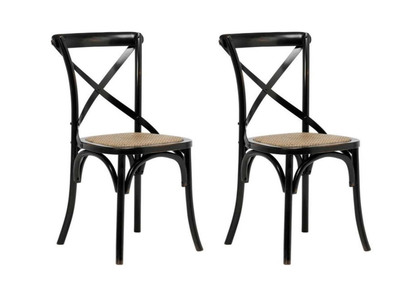 Chaises bistrot en bois noir et rotin (lot de 2) KAFFE