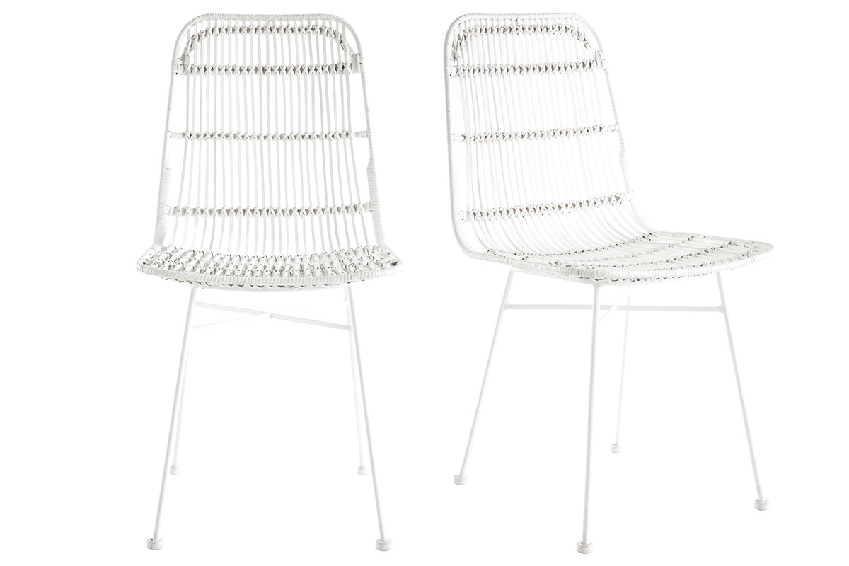 Chaises blanches en rotin et mtal (lot de 2) MALACCA