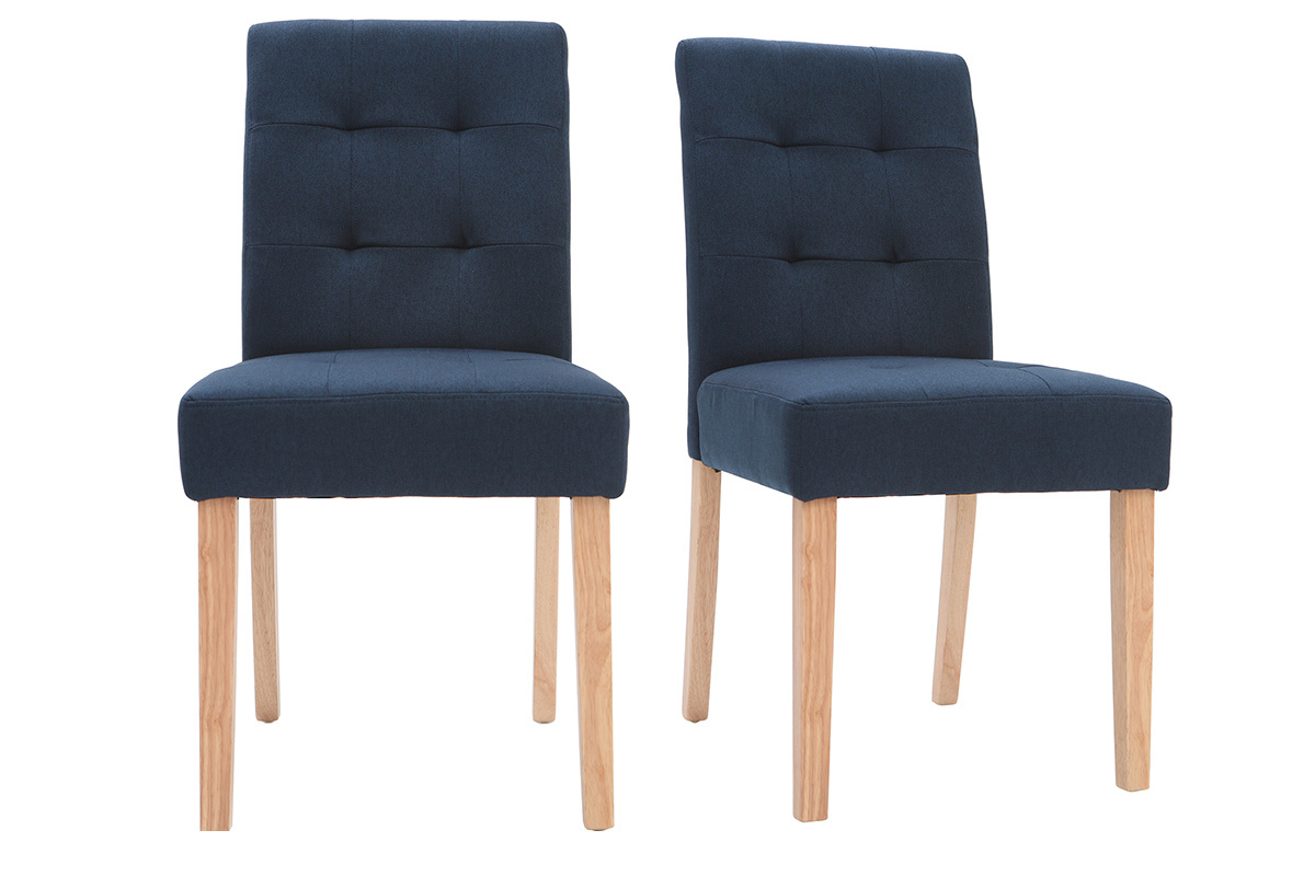 Chaises capitonn�es en tissu bleu et bois (lot de 2) ESTER