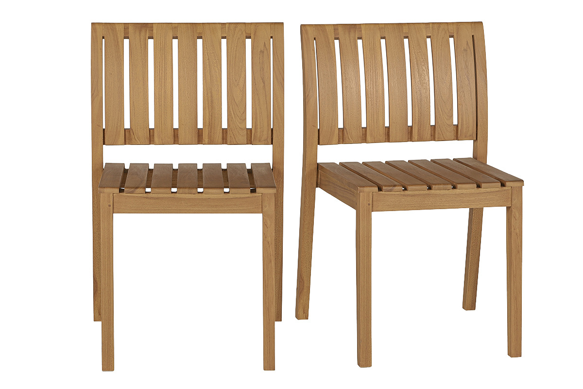 Chaises de jardin empilables en bois teck massif (lot de 2) TECKA