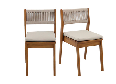 Chaises de jardin en bois massif et corde tress&eacute;e (lot de 2) ZEPHYR