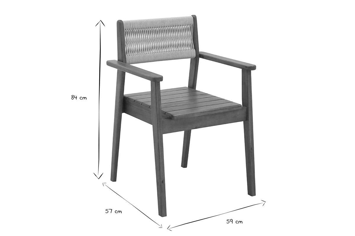 Chaises de jardin en bois massif et corde tress�e (lot de 2) ZEPHYR