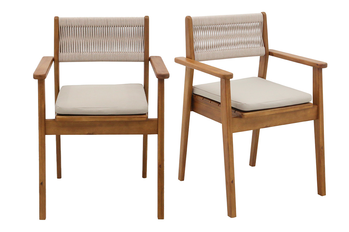 Chaises de jardin en bois massif et corde tress�e (lot de 2) ZEPHYR