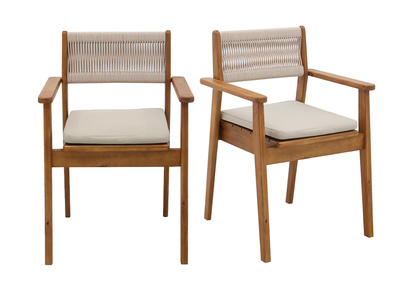 Chaises de jardin en bois massif et corde tress&eacute;e (lot de 2) ZEPHYR