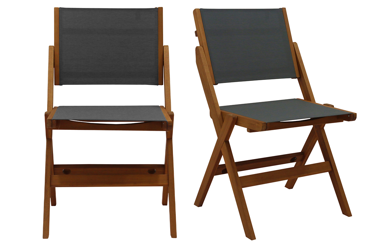 Chaises de jardin gris fonc et bois massif (lot de 2) APIK