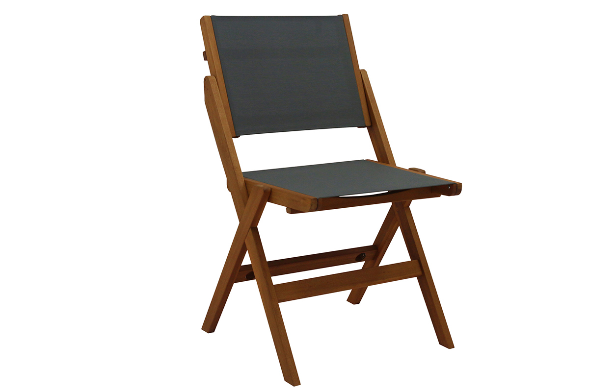 Chaises de jardin gris fonc et bois massif (lot de 2) APIK