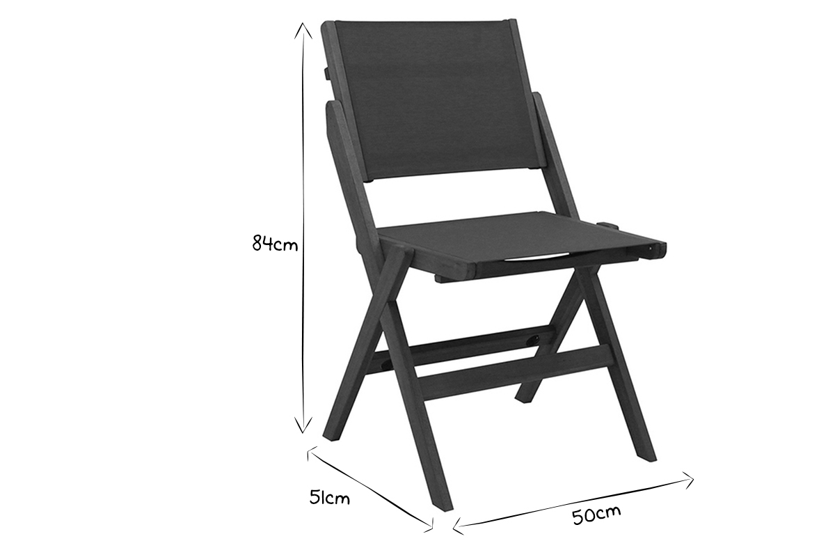 Chaises de jardin gris fonc et bois massif (lot de 2) APIK