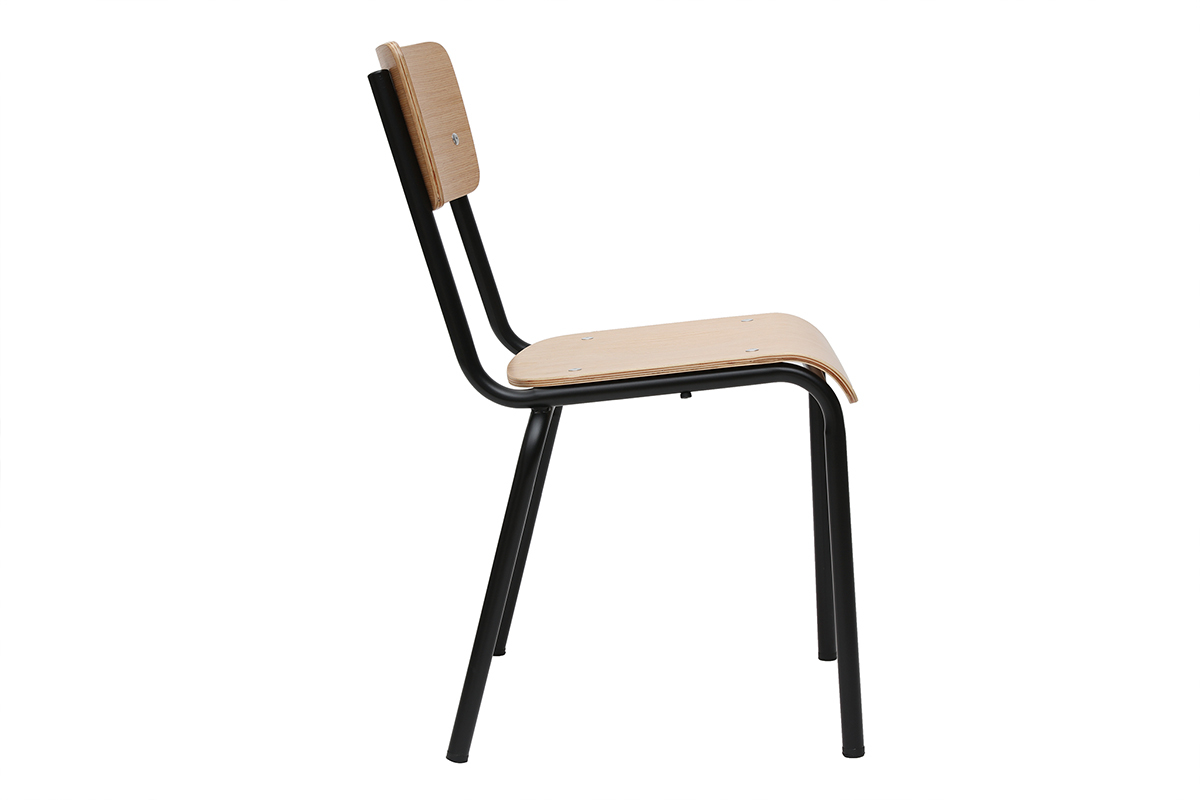 Chaises d'�colier empilables en m�tal noir et bois clair (lot de 2) SCHOOL