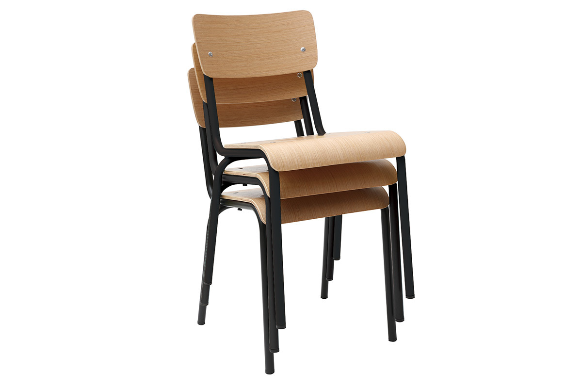Chaises d'�colier empilables en m�tal noir et bois clair (lot de 2) SCHOOL