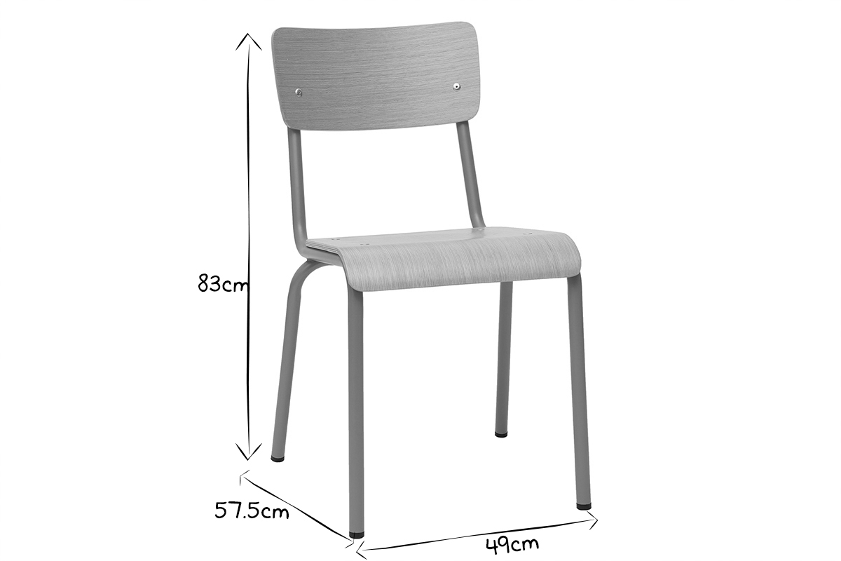 Chaises d'�coliers empilables en m�tal bleu canard et bois clair (lot de 2) SCHOOL