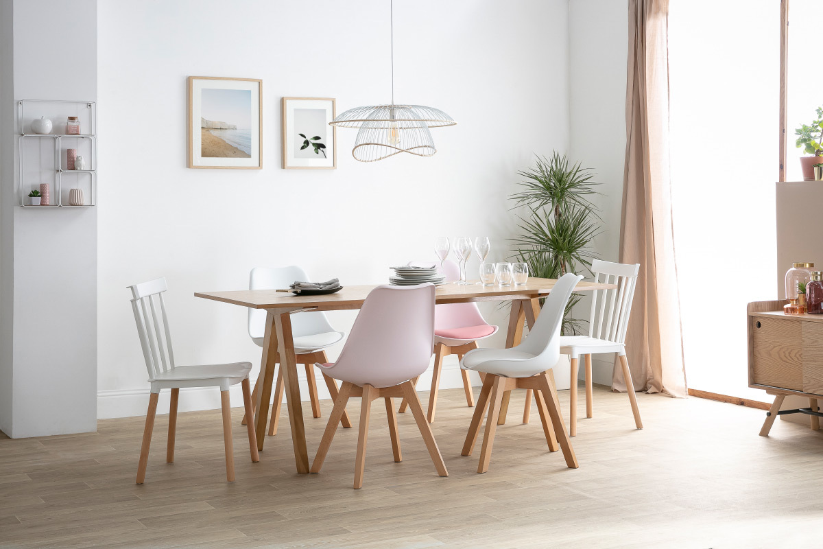 Chaises design bicolores blanc et bois (lot de 2) GAMBO