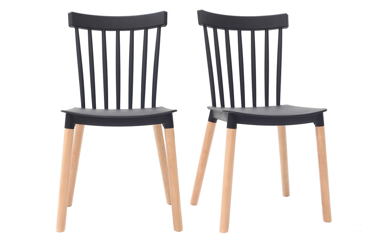 Chaises design bicolores noir et bois (lot de 2) GAMBO