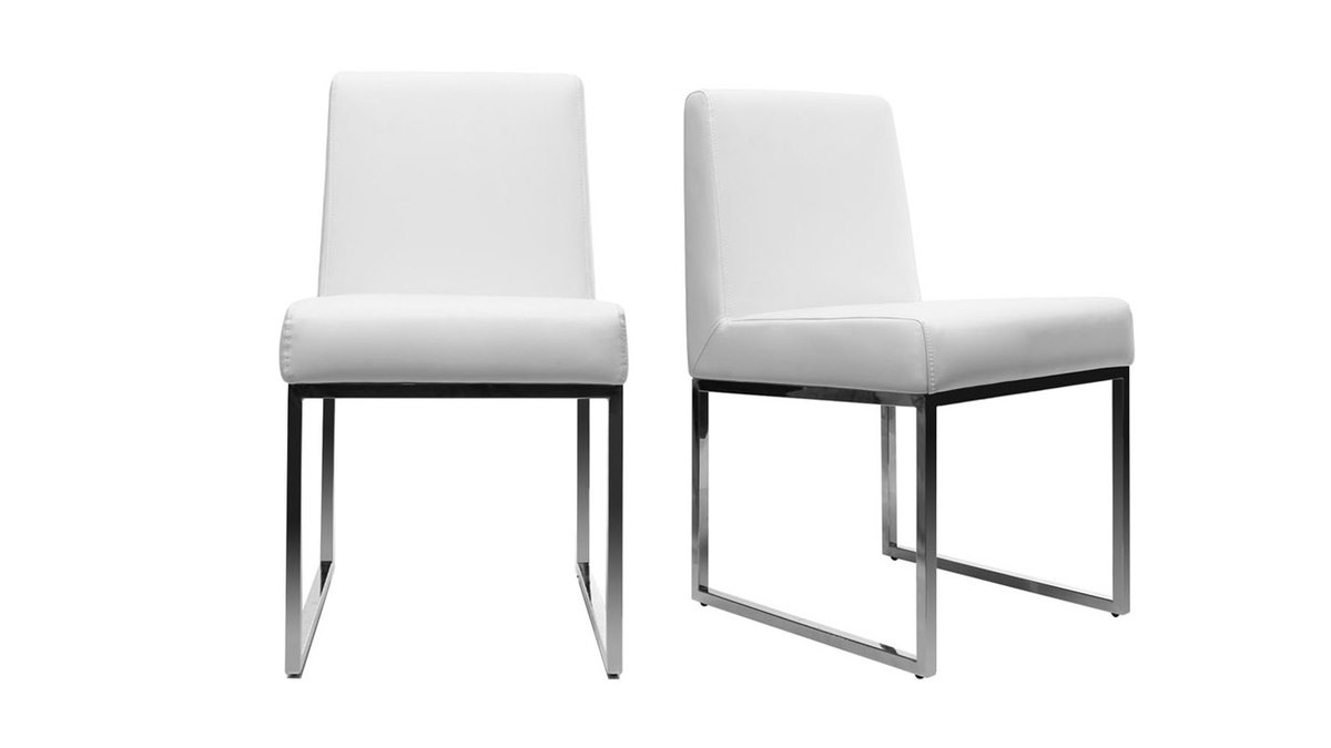 Chaises design blanc et acier chrom (lot de 2) JUNIA