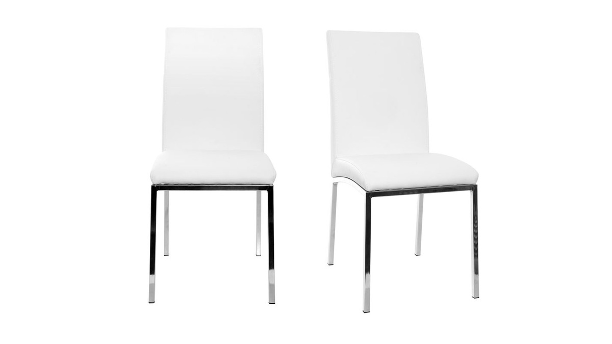 Chaises design blanc et acier chrom (lot de 2) SIMEA