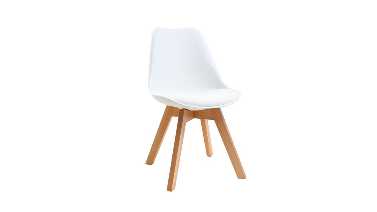 Chaises design blanches avec pieds bois (lot de 2) PAULINE