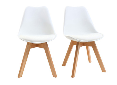 Chaises design blanches avec pieds bois (lot de 2) PAULINE