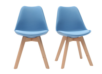 Chaises design bleu ciel avec pieds bois clair (lot de 2) PAULINE