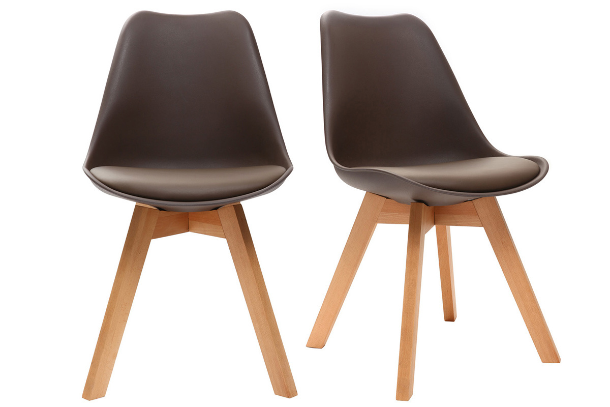 Chaises design chocolat avec pieds bois clair (lot de 2) PAULINE